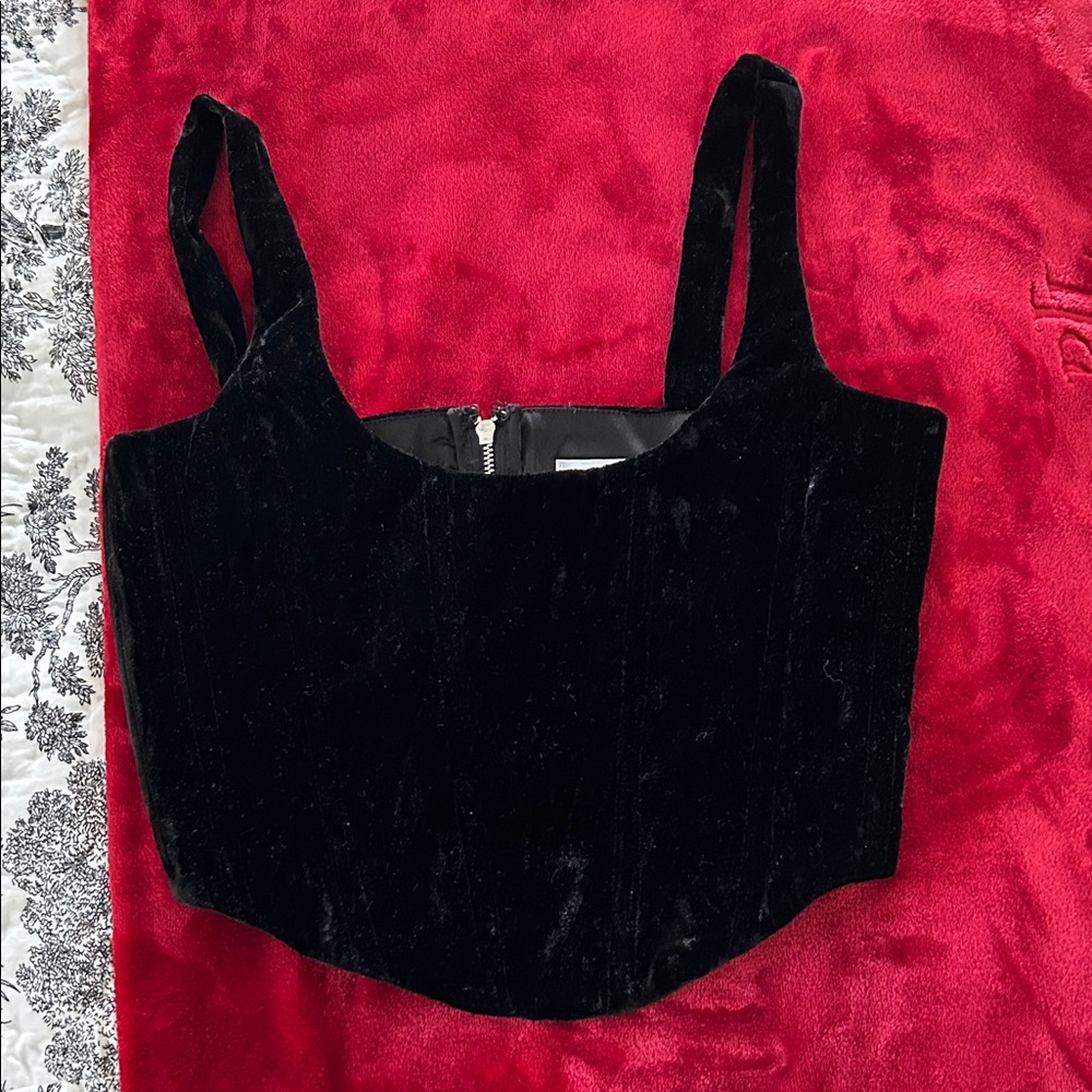 With Jean Black Velvet Corset Top